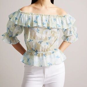 TED BAKER Trisia Floral-print off-the-shoulder woven top